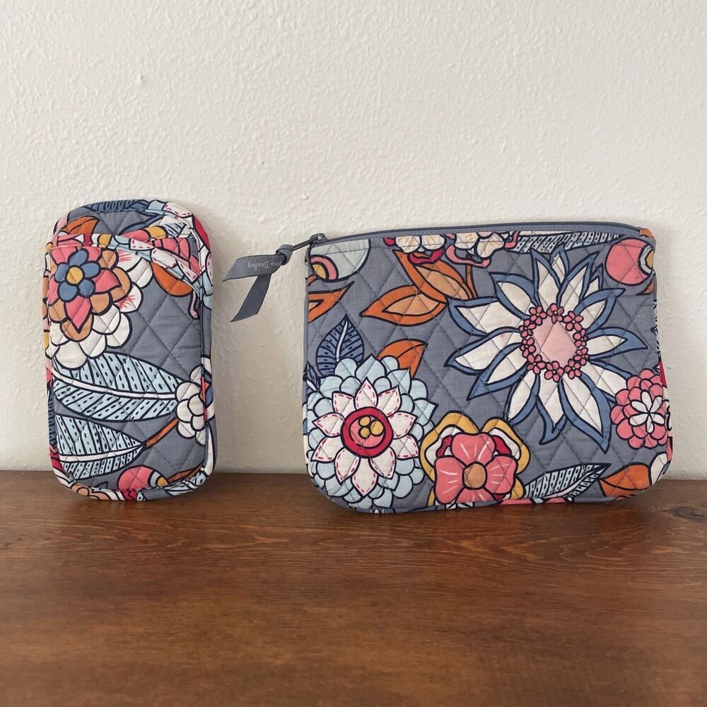 Vera Bradley Set Of 2: Double Eyeglass Case + Makeup Cosmetic Bag Floral *READ*